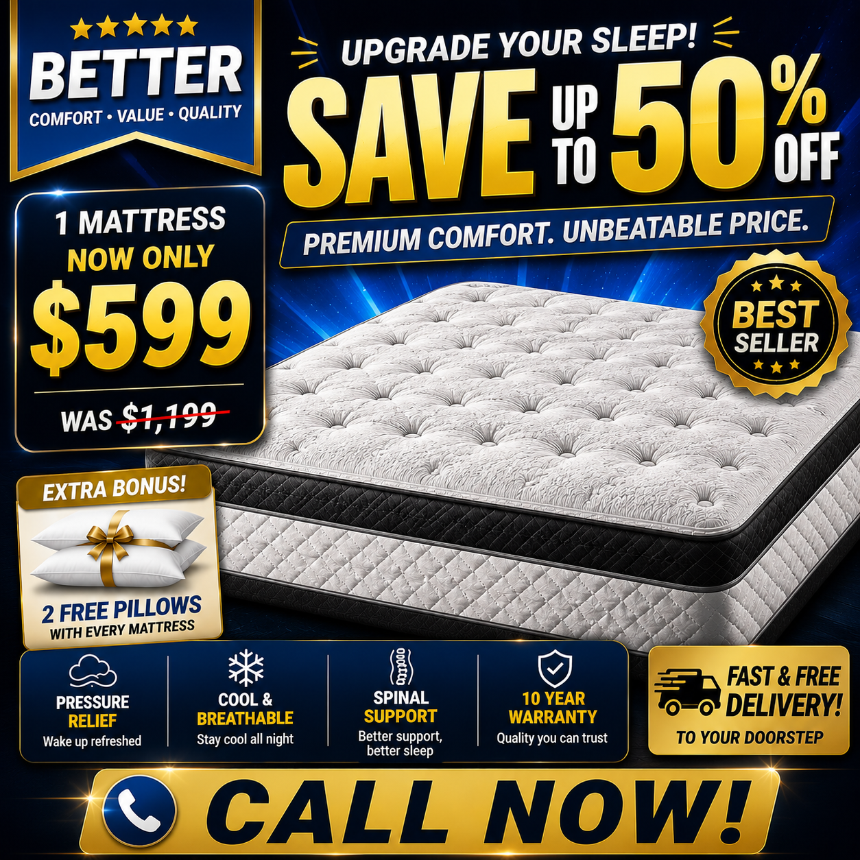 Better mattress options flyer with comfort and financing details