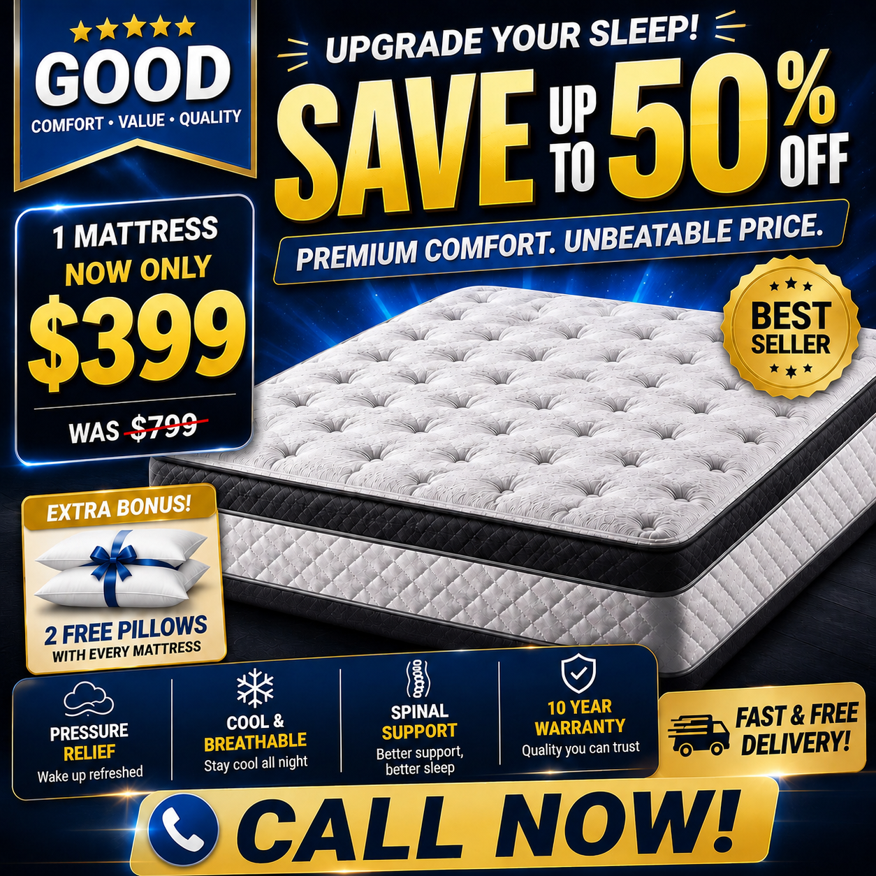 Good mattress options flyer with mattress sale details