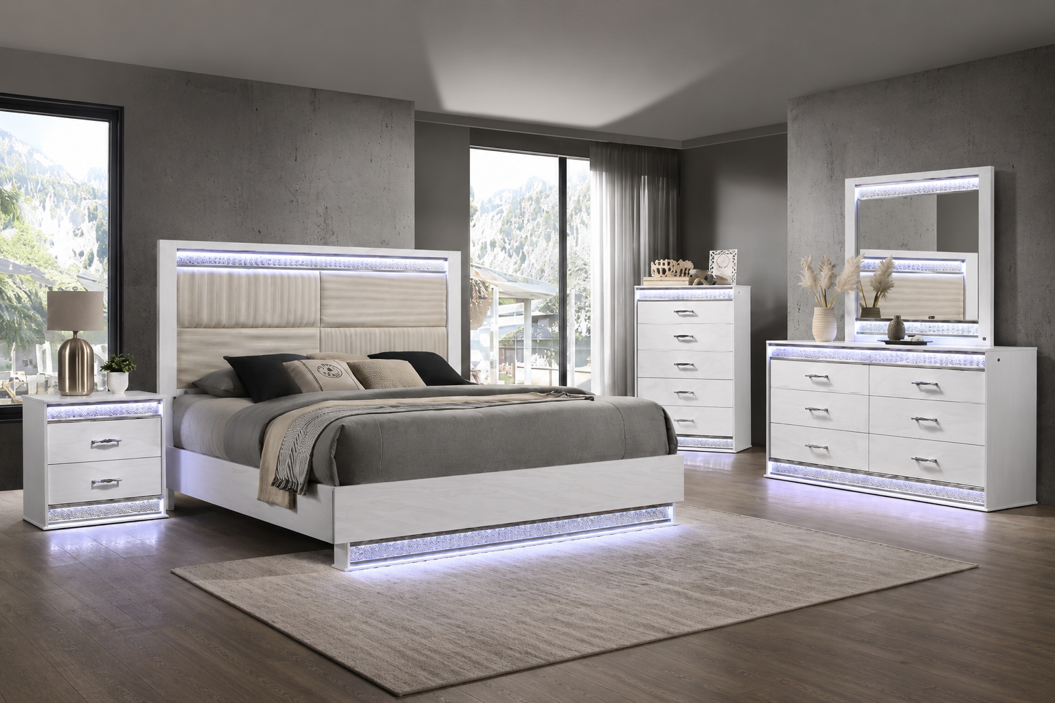 Bedroom sets with upholstered bed and matching nightstands